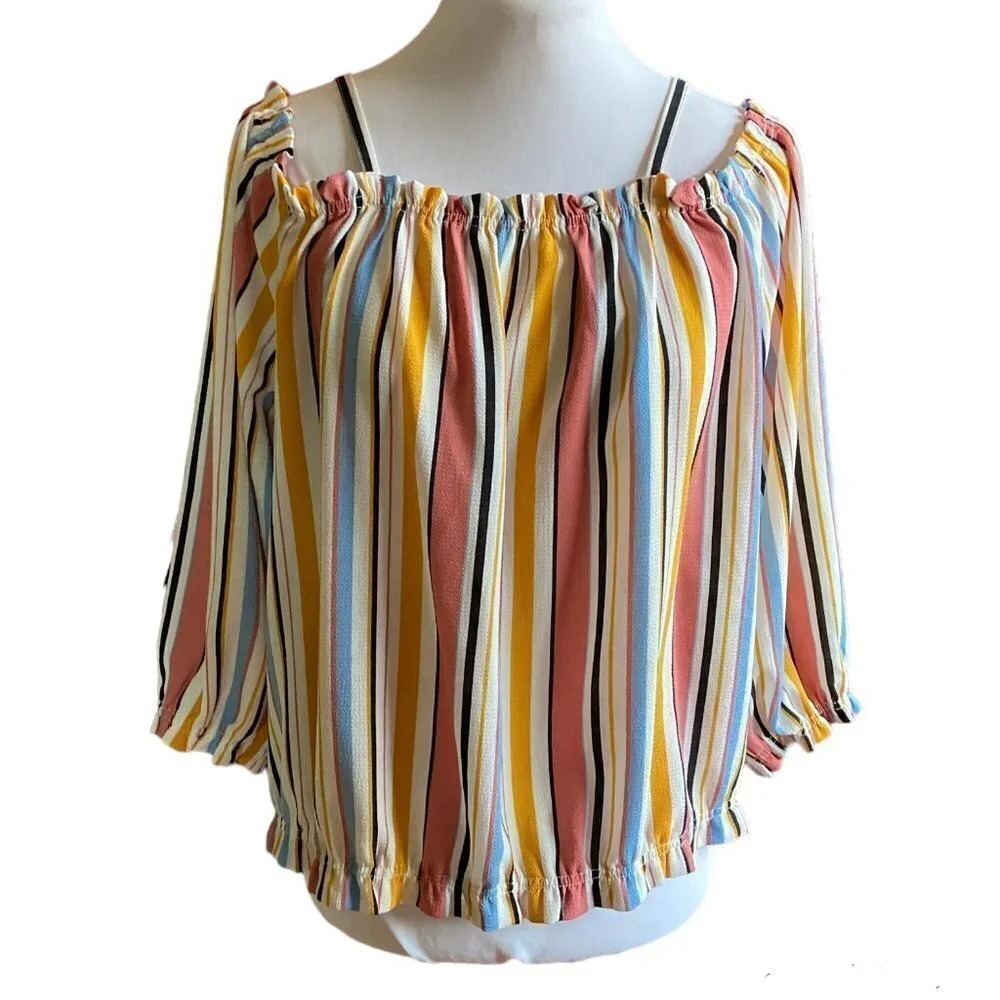 Riley & James Striped‎ Off the Shoulder Peasant Blouse, Size 2X